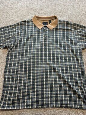 Roper Mens Plaid Polo Shirt Green Tan Western Cotton Size XL Vintage 90s